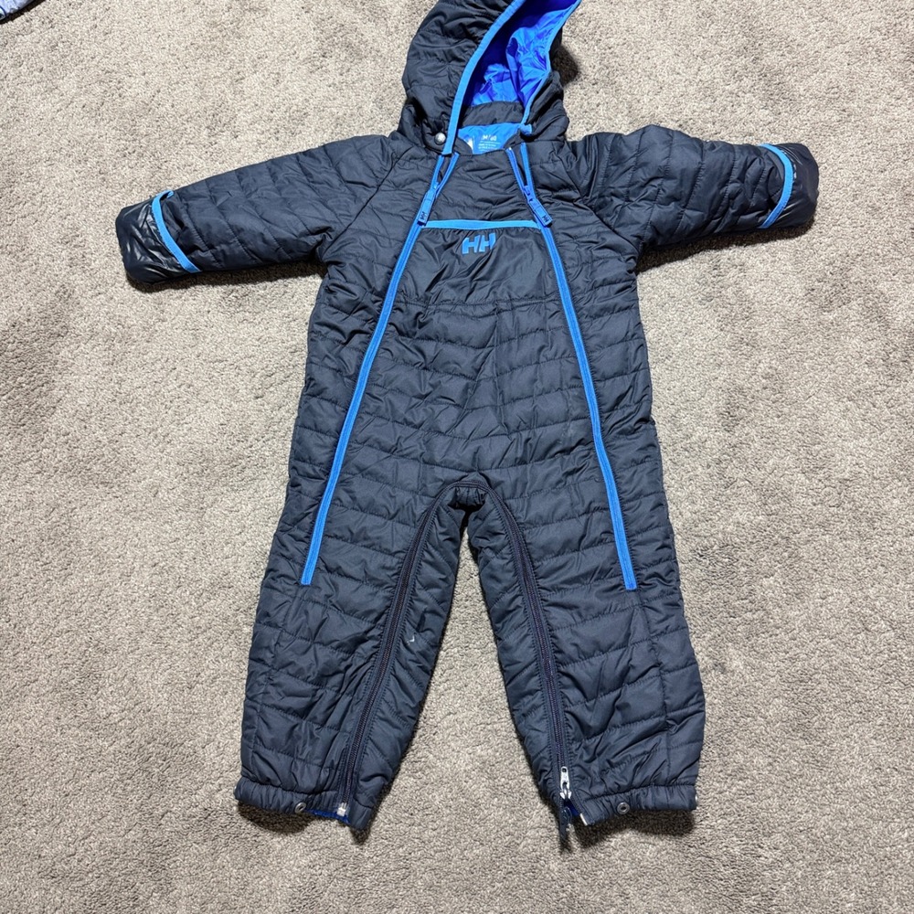 Helly Hansen Baby Quilted Snowsuit Navy Blue Insulated Bunting 12M 80 Hooded